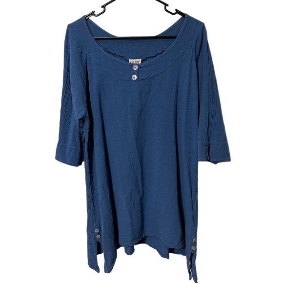 Oh My Gauze! Blue 3/4 Sleeve Pull Over Top Size 1 or Small / Medium - Picture 1 of 4